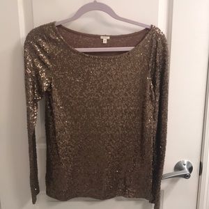 Jcrew Gold Sequin Long Sleeve T Shirt XS